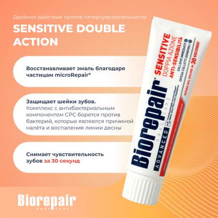 Зубная паста Biorepair Sensitive Double Action для чувствительных зубов двойное действие 75 мл