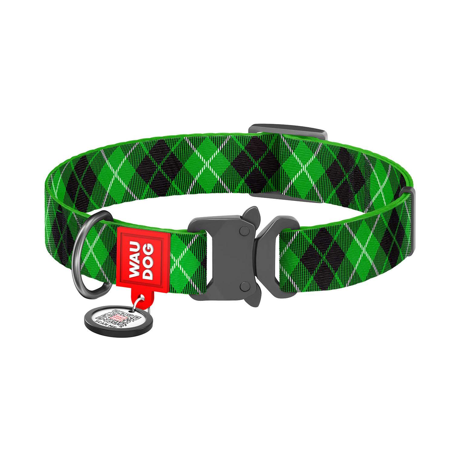 Ошейник для собак Waudog Nylon Шотландка малый Зеленый 5089 - фото 1