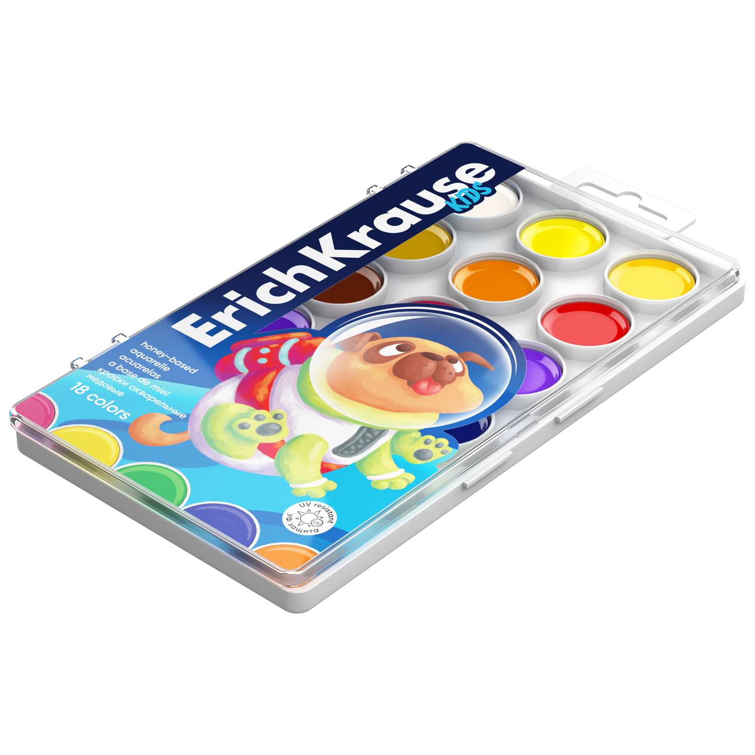 Краски акварельные ErichKrause Kids Space Animals медовые с УФ защитой яркости 18 цветов 61361 - фото 3