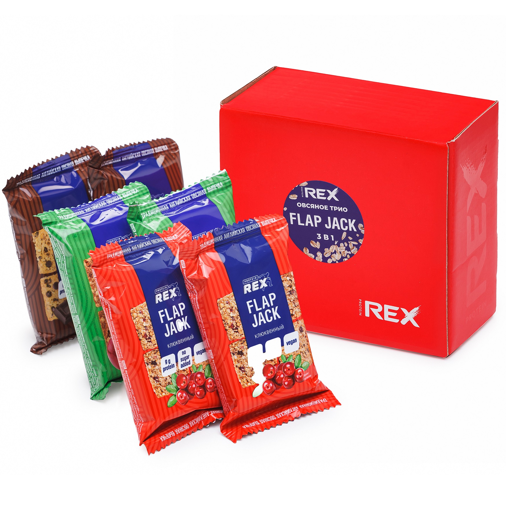 Печенье протеиновое ProteinRex Овсяные FlapJack Ассорти мини 6шт - фото 1