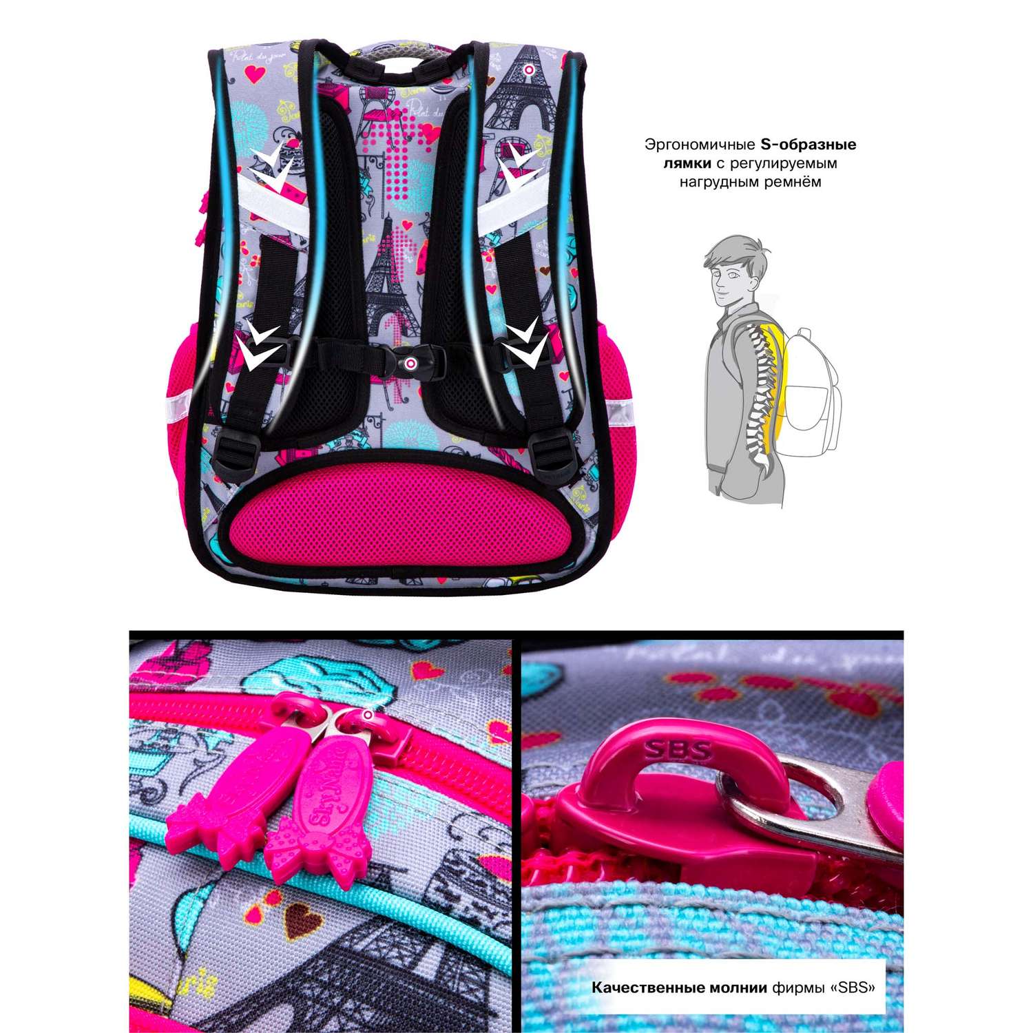 Рюкзак школьный SkyName анатомическая спинка - фото 6