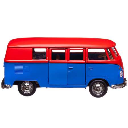 Автобус инерционный Uni-Fortune Volkswagen Samba bus Transporter матовый красный с синим двери открываются