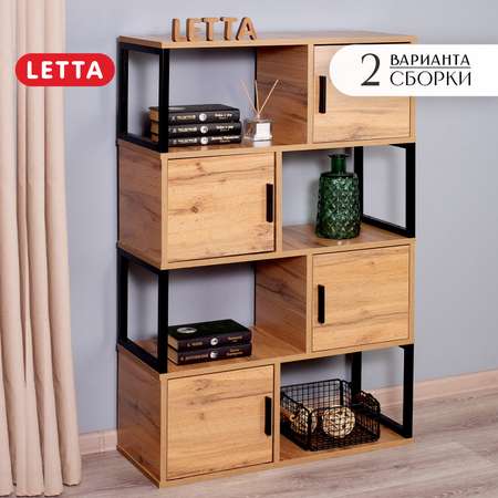 Стеллаж LETTA Fiji 4х дверный Цвет Дуб Вотан Черный металл 750*1200*300