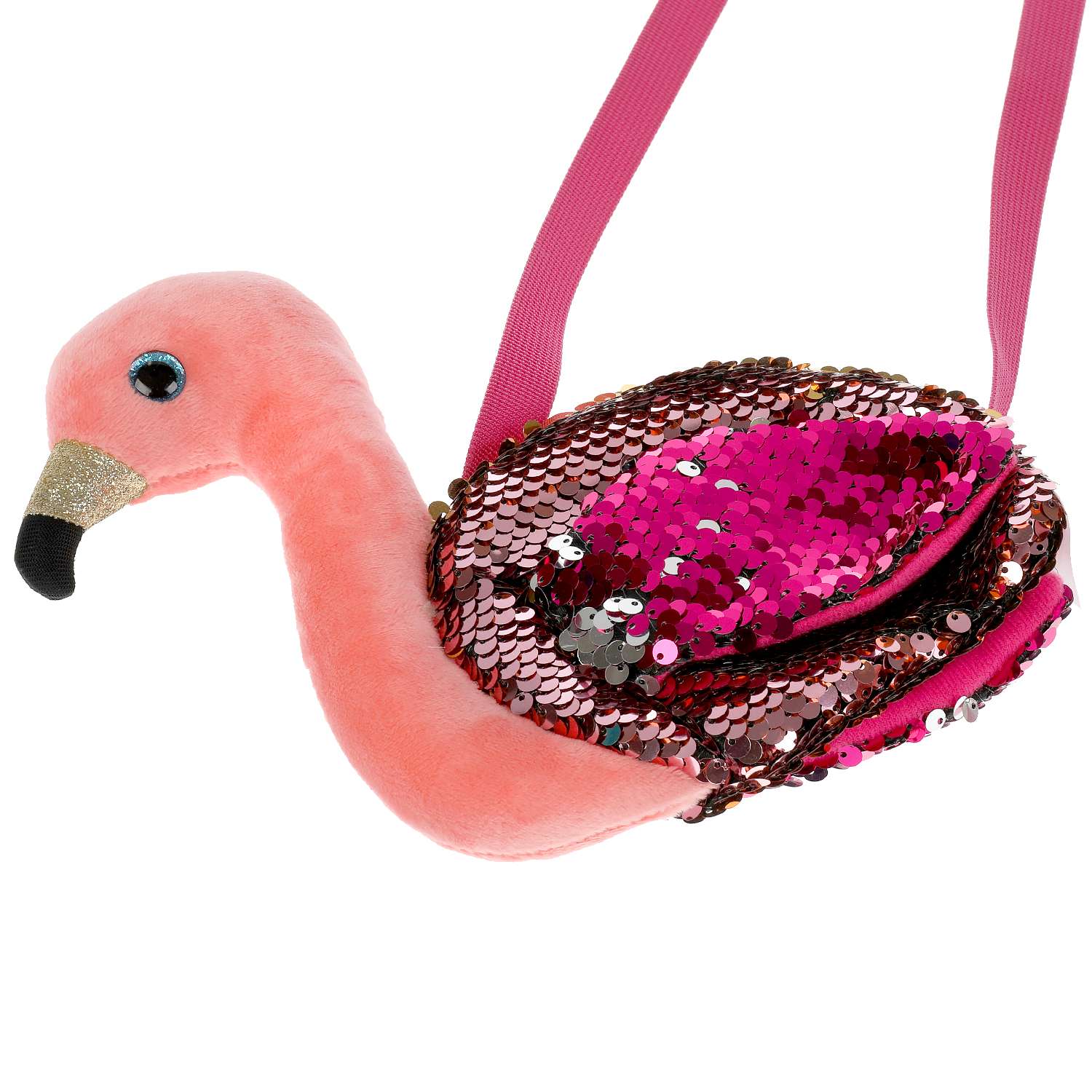 Мягкая сумочка Мой питомец в виде фламинго из пайеток 308184 - фото 3