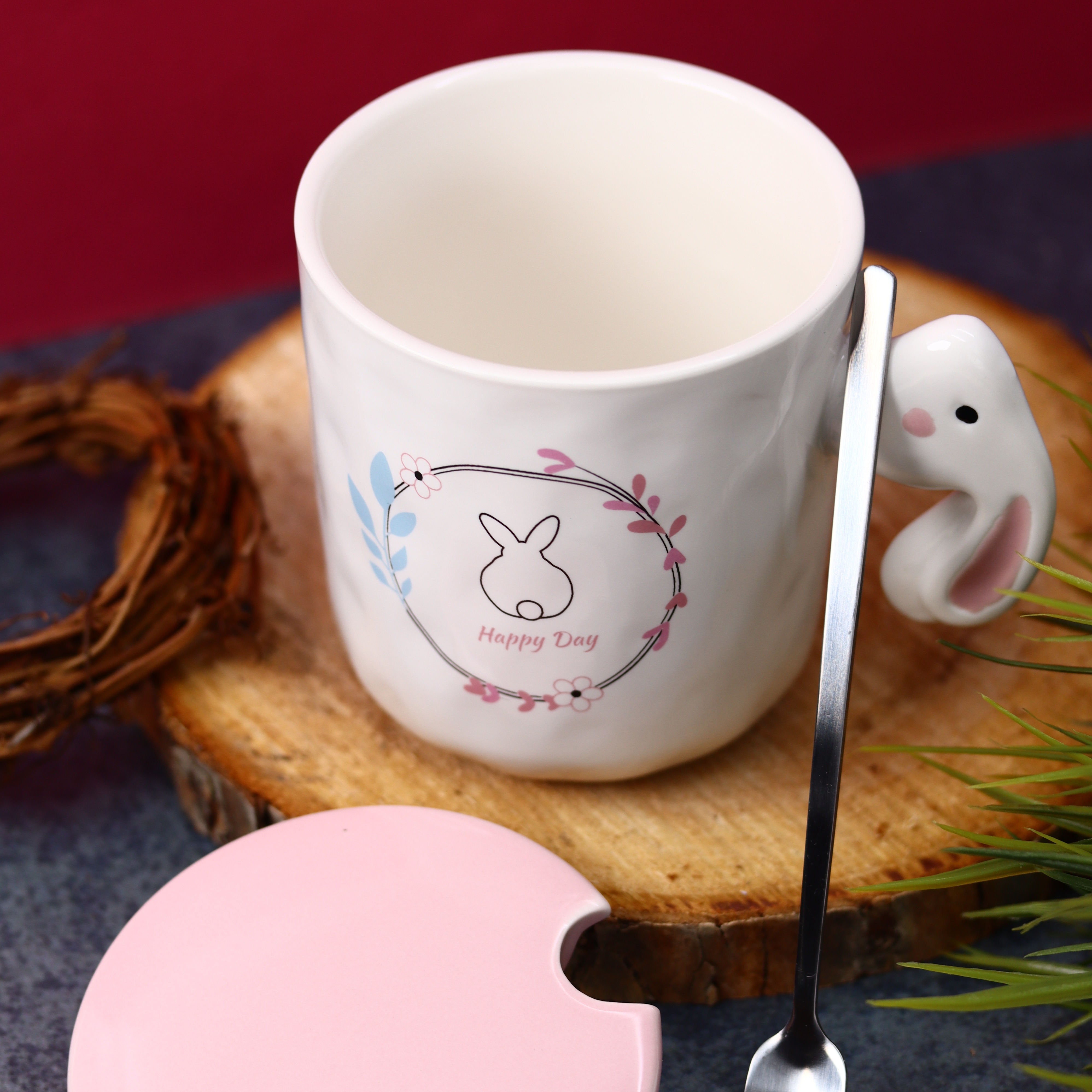 Кружка керамическая iLikeGift Rabbit happy day с ложкой - фото 3