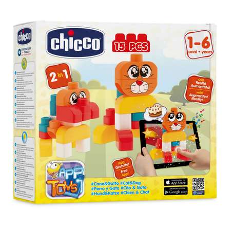 Набор строительных блоков 2 в 1 Chicco Кошка&Собака (15шт) 12м-6лет