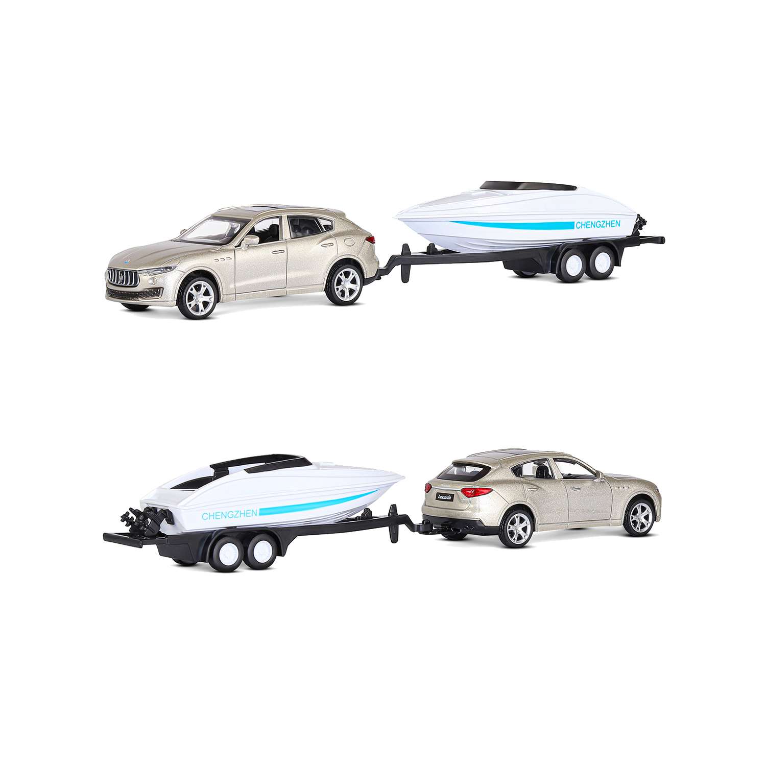 Машинка металлическая АВТОпанорама игрушка детская Maserati Levante c прицепом и лодкой 1:43 золотой JB1251173 - фото 6