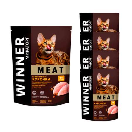 Корм сухой полнорационный Мираторг Winner Meat из ароматной курочки для взрослых кошек старше года 5 шт по 750 г