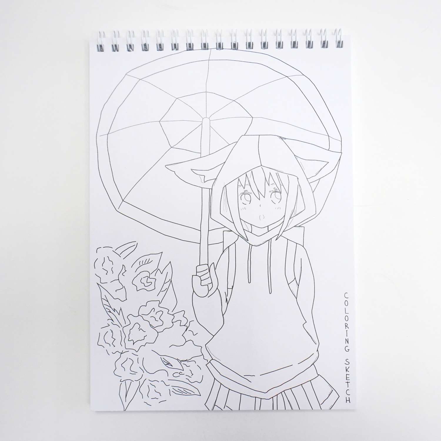 Скетчбук А5 с раскраской Пешта Аниме девочка с зонтиком 30 листов без разлиновки - фото 4