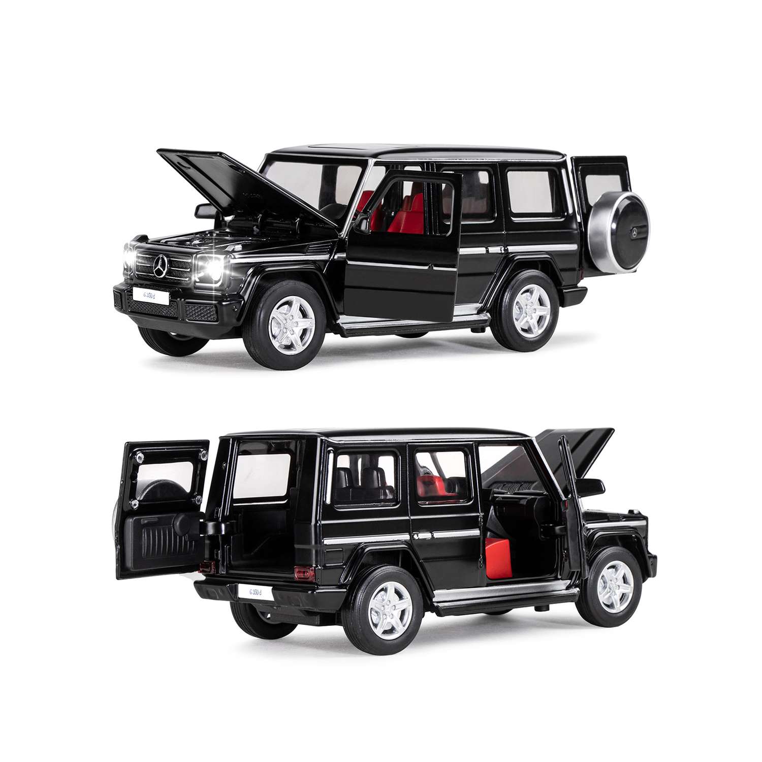 Машинка металлическая АВТОпанорама Игрушка детская 1:32 Mercedes-Benz G350d черный открываются капот передние и задние двери JB1200188 - фото 6