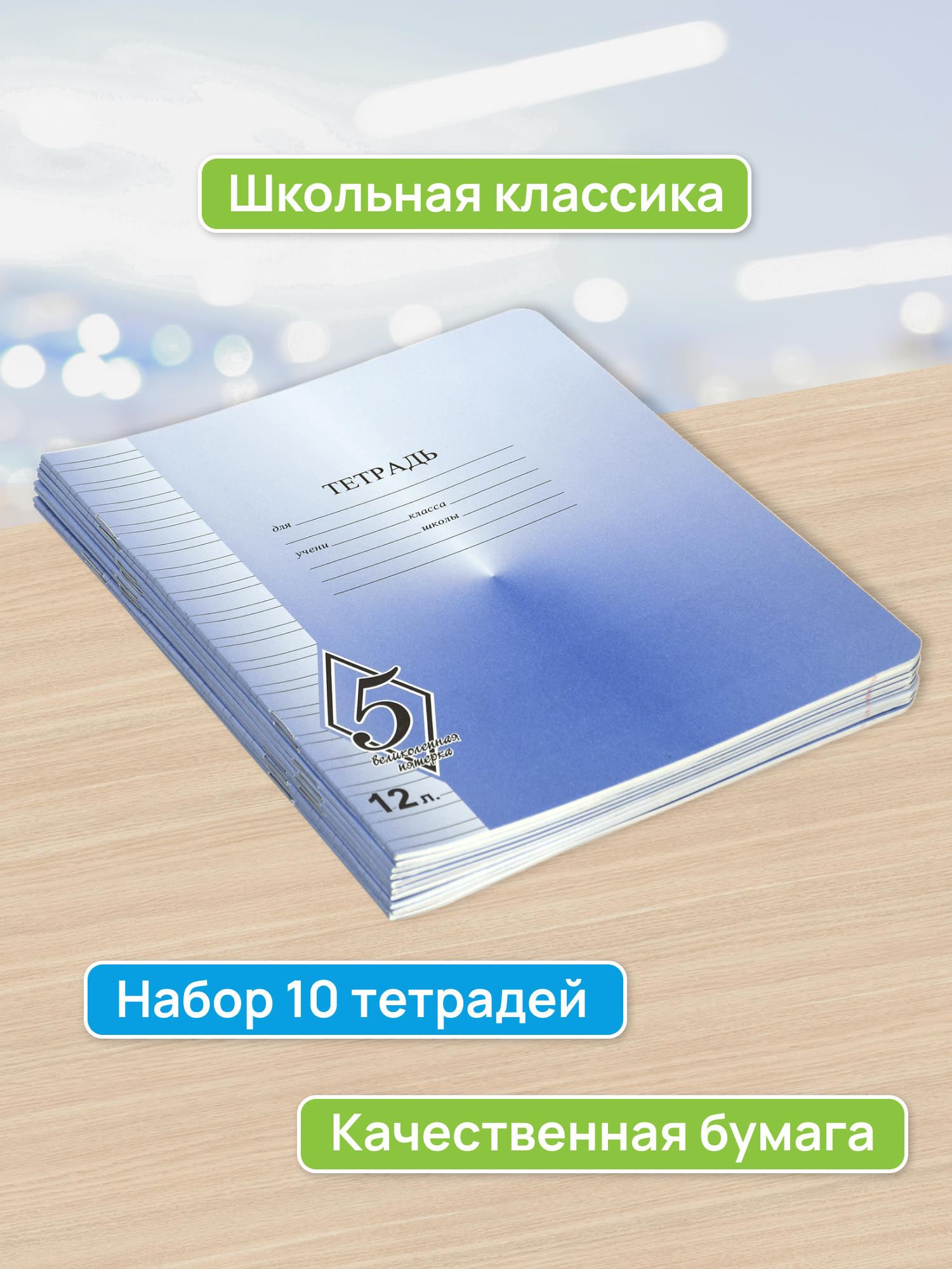 Набор тетрадей КАМЕННОГОРСКАЯ 12 листов Великолепная Пятерка в узкую линию 10 штк - фото 2