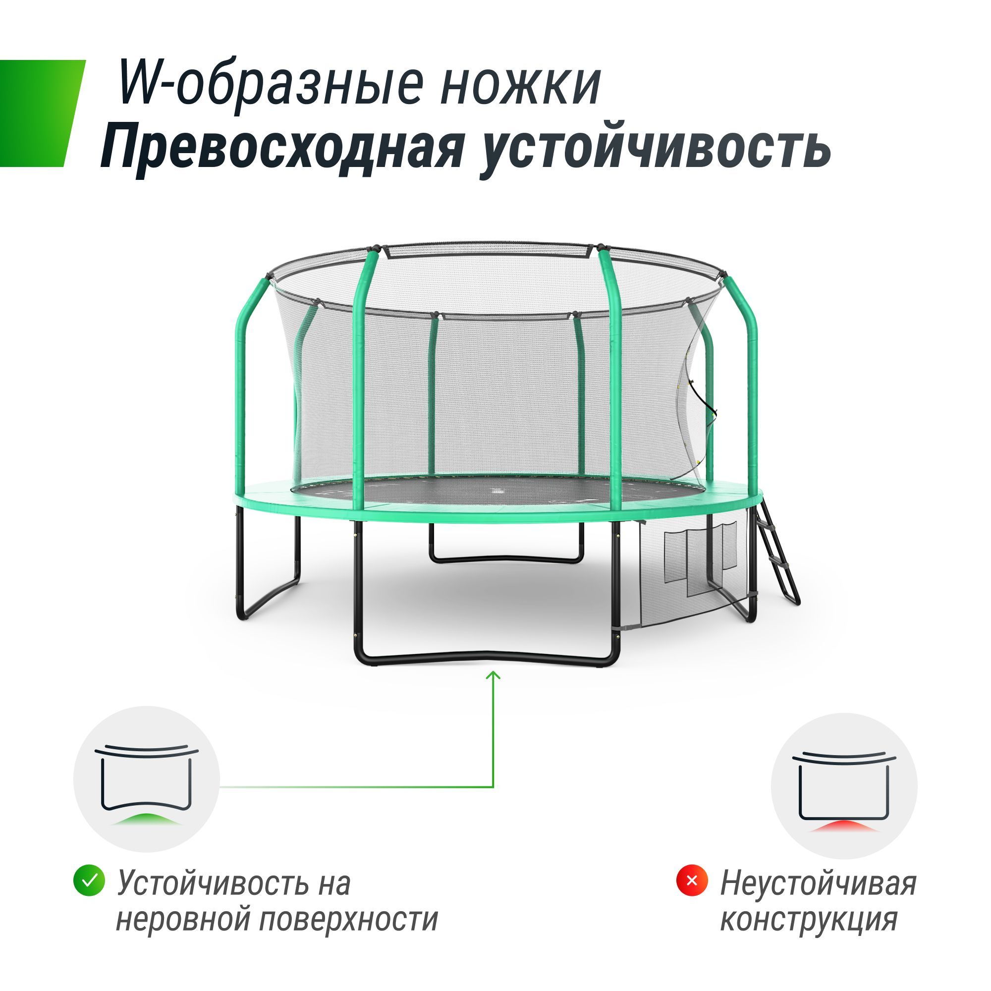 Батут каркасный Supreme Game UNIX line 12 ft Green общий диаметр 366 см до 160 кг диаметр прыжковой зоны 310 см - фото 7