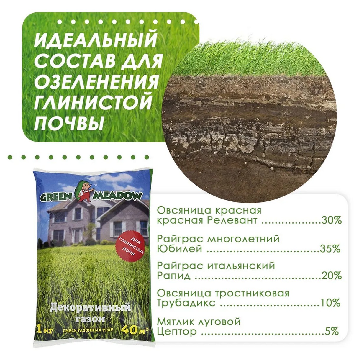 Семена для газона GREEN MEADOW Декоративный для глинистых почв 1 кг - фото 3