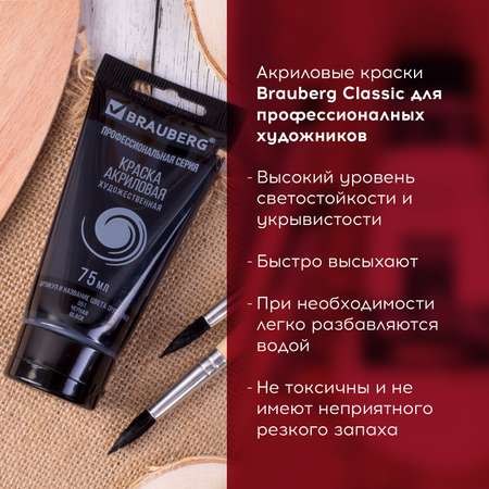 Краска акриловая Brauberg художественная Art Classic 75мл черная