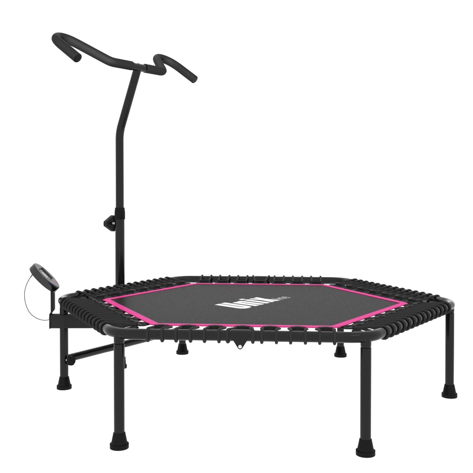 Батут спортивный с ручкой UNIX line Fitness pro Pink диаметр 130 см до 130  кг счетчик прыжков