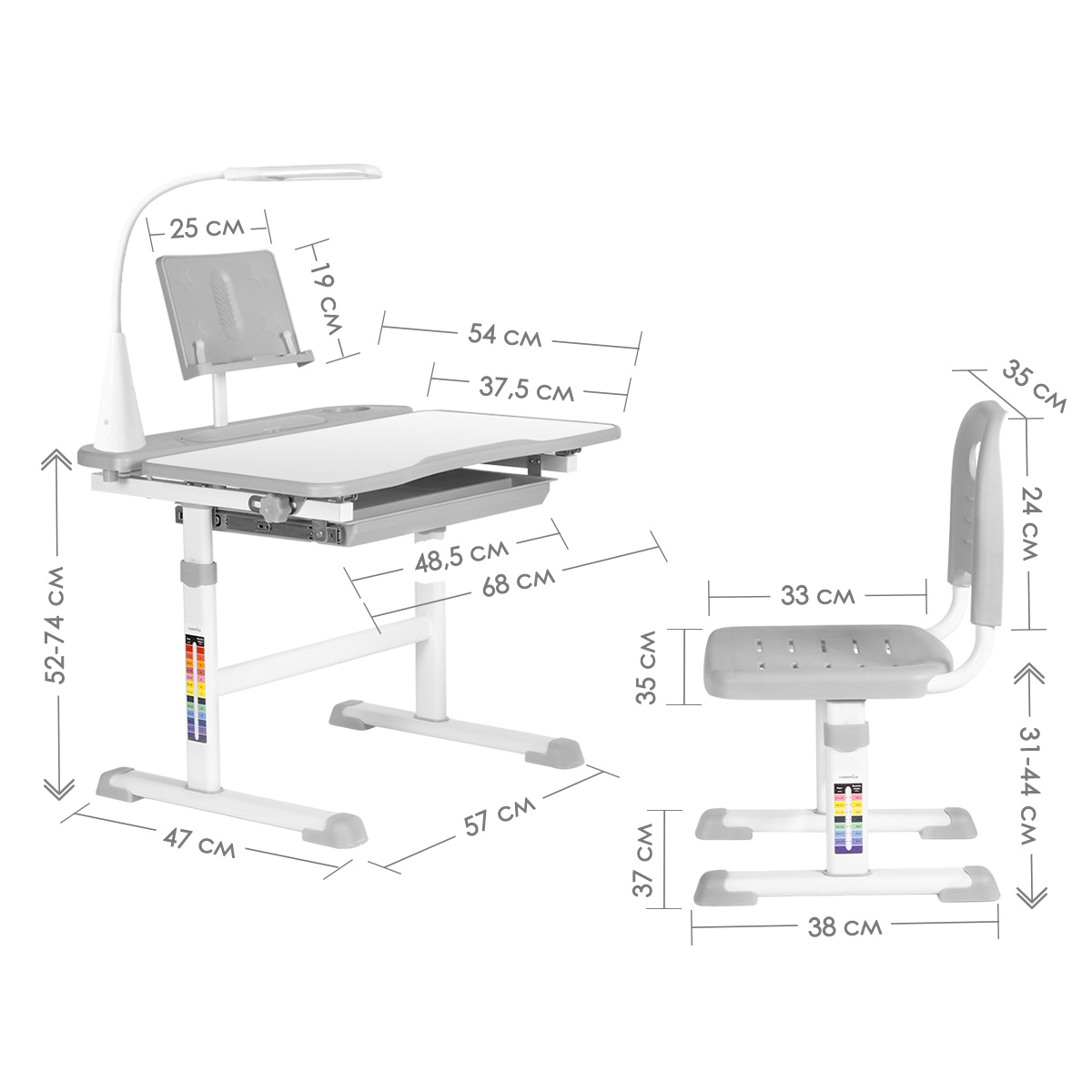 Комплект парта + стул + лампа Anatomica Avgusta белый/серый - фото 2