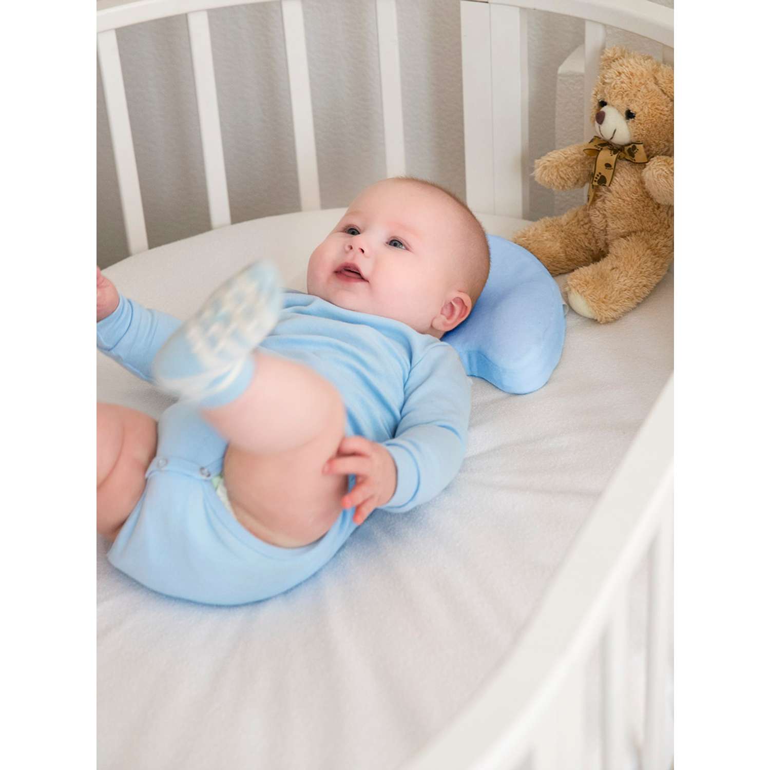 Подушка для новорожденных Baby Nice с эффектом памяти MEMORY FOAM голубой - фото 2