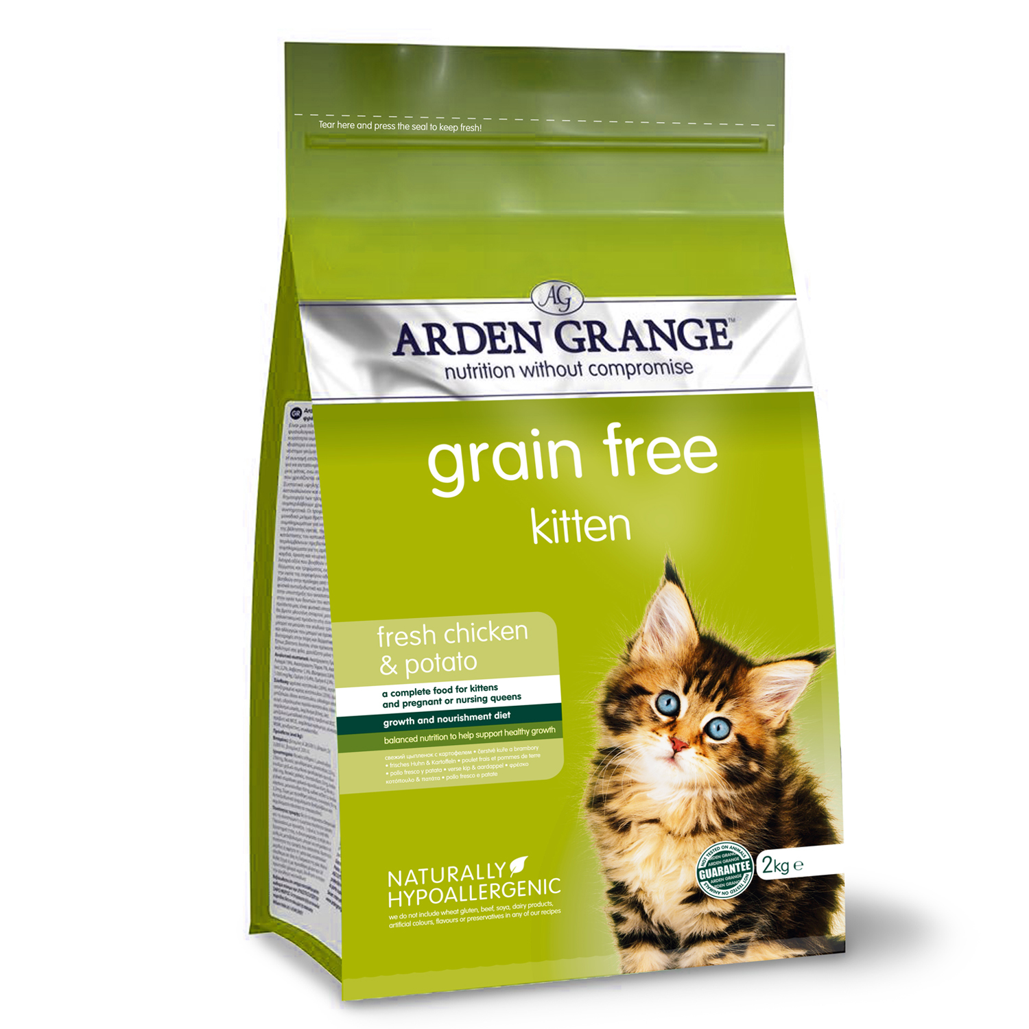 Корм сухой для котят Arden Grange 2кг Kitten беззерновой с курицей и картофелем - фото 1