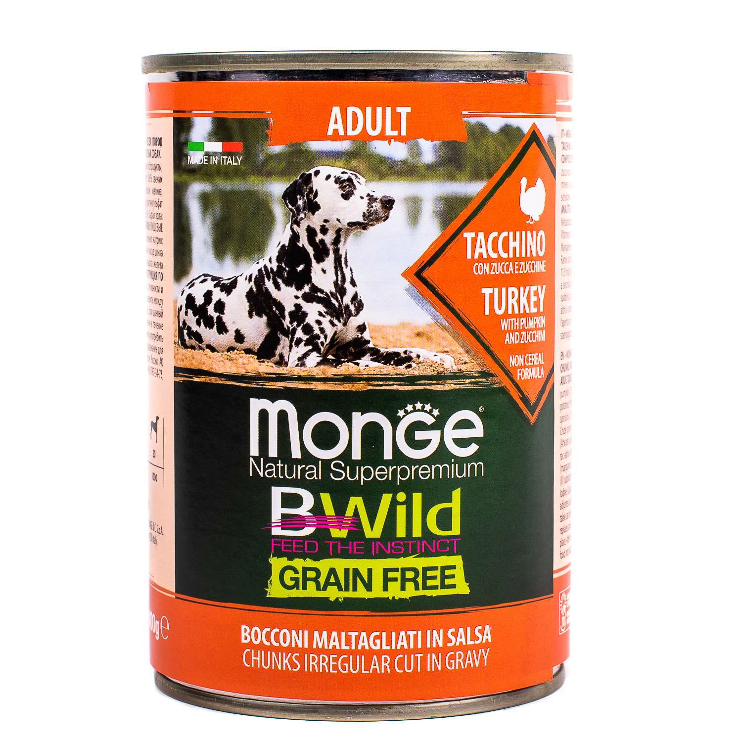 Корм для собак MONGE BWild Grain free из индейки с тыквой и кабачками консервированный 400г - фото 2