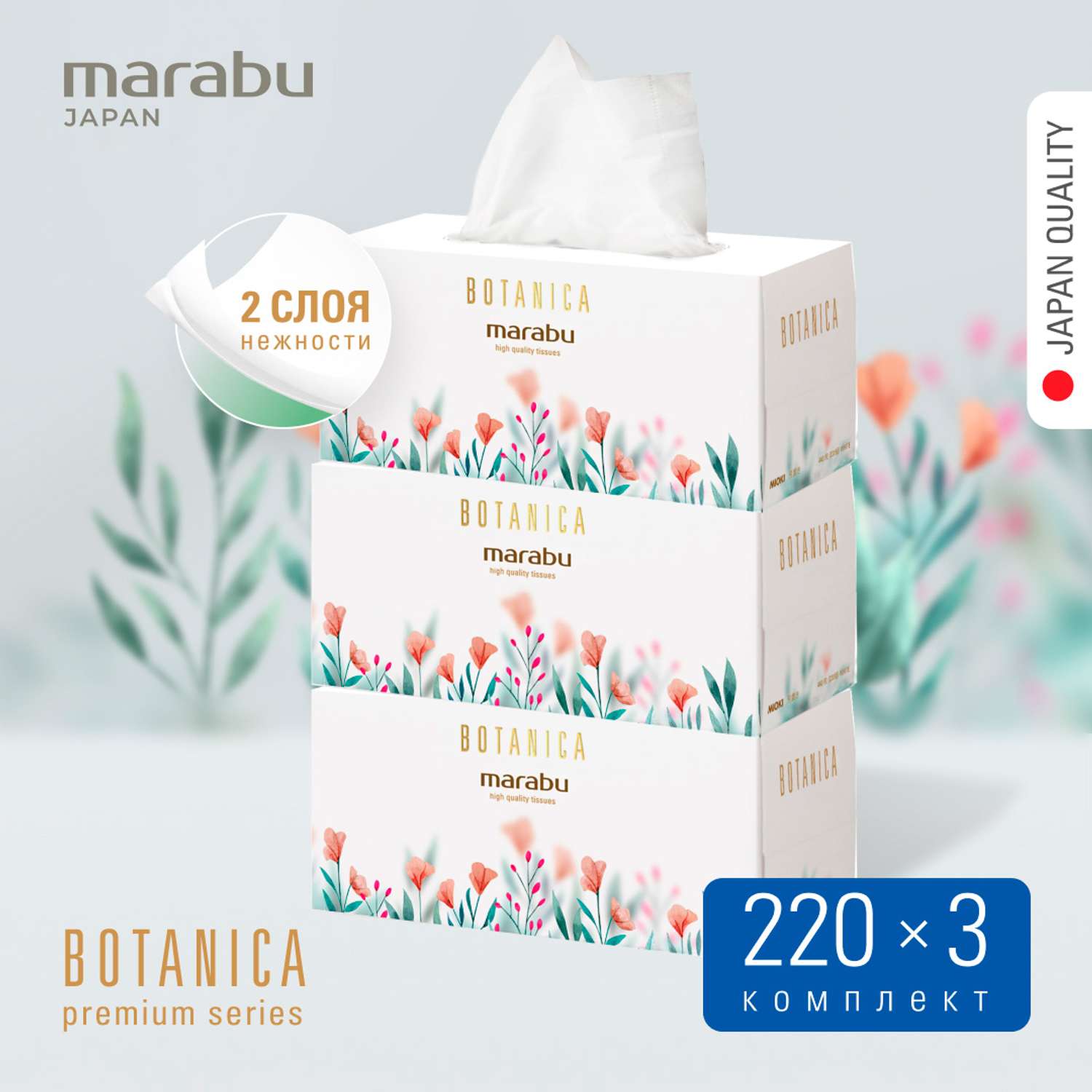 Салфетки бумажные MARABU Botanica цветы 220 шт 3 упаковки - фото 1