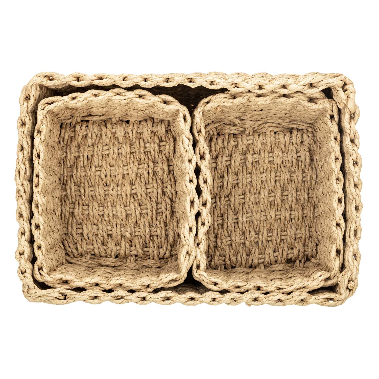 Набор плетеных корзинок El Casa 3 шт соломенный 1 корзина – 28х22х14 см. 2 корзины – 18х14х11 см - фото 6