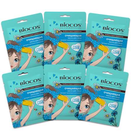 Маска для лица Biocos тканевая очищающая 6шт