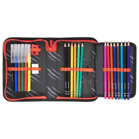 Пенал Brauberg школьный с наполнением для ручек и карандашей для мальчика 1 отделение 24 предмета