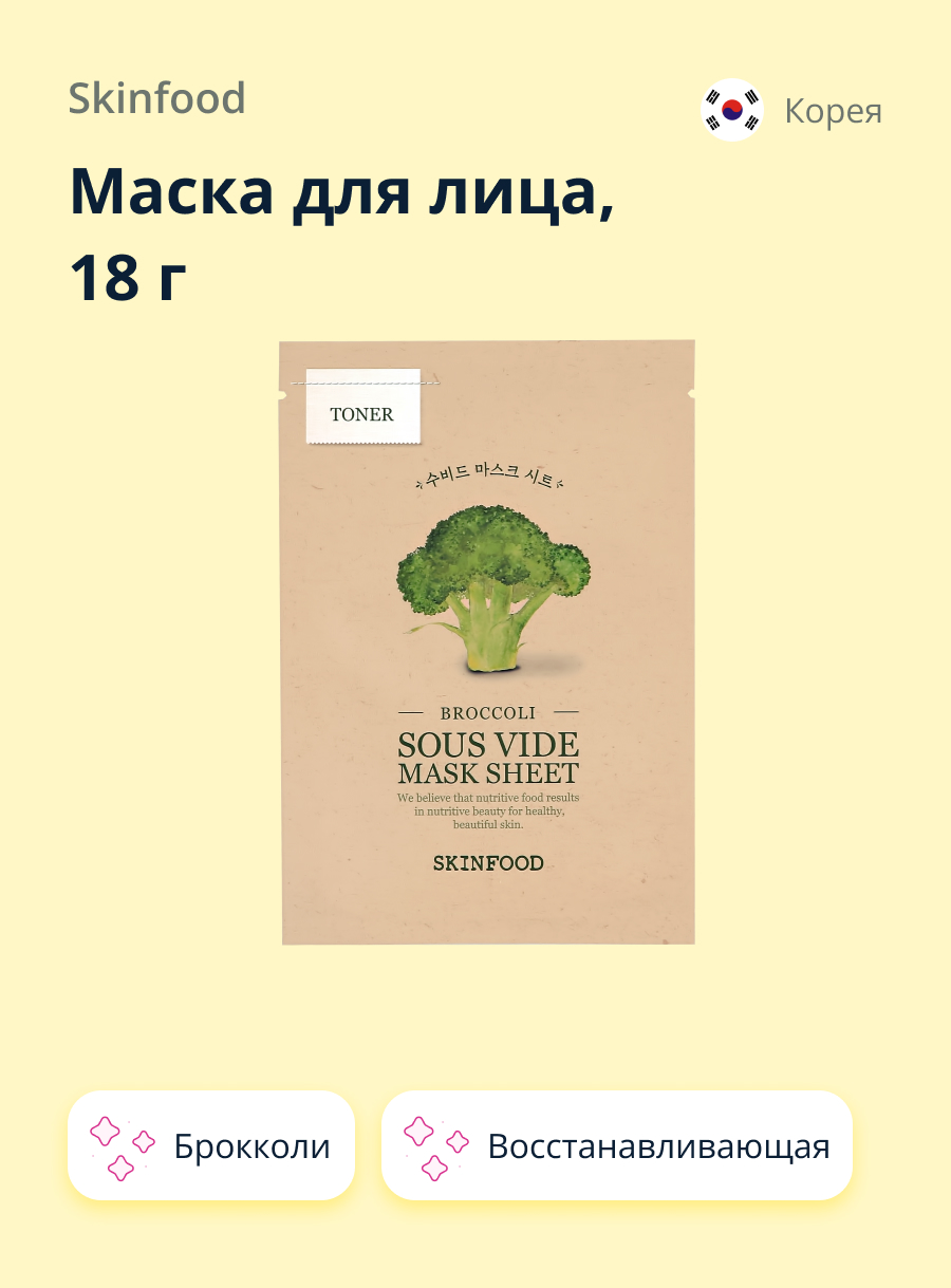 Маска тканевая Skinfood с экстрактом брокколи восстанавливающая 18 г - фото 1