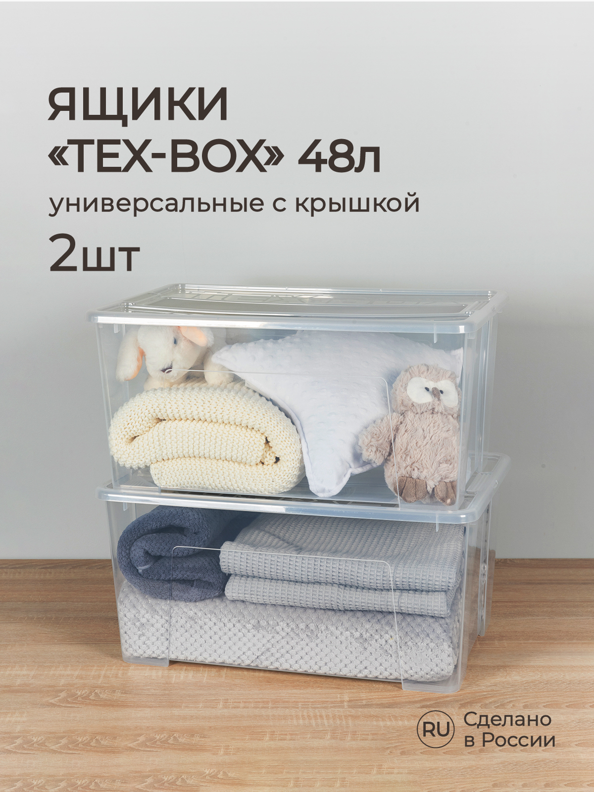 Комплект ящиков Econova для хранения TEX-BOX 48л 57х38х27.2см х2 шт. - фото 1