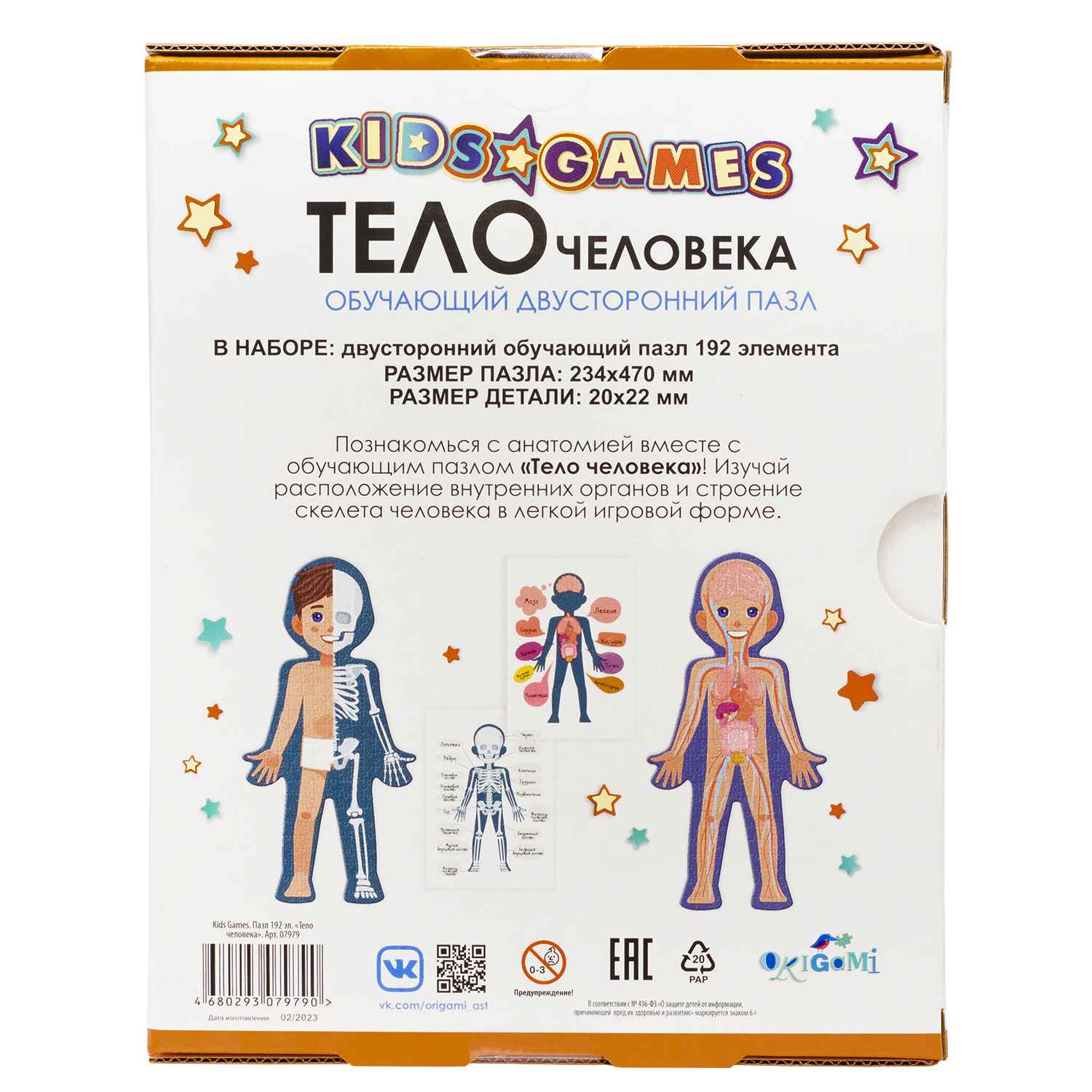 Пазл Origami Kids Games 192 элемента Тело человека 07979 купить по цене 299  ₽ в интернет-магазине Детский мир