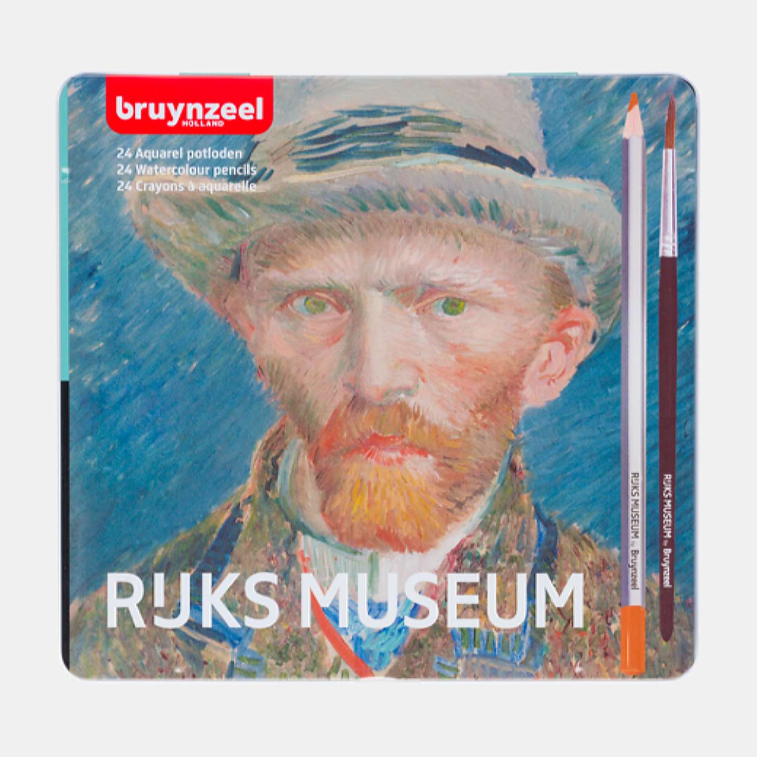 Набор акварельных карандашей BRUYNZEEL The Rijksmuseum Автопортрет Ван Гог 24 цвета в металлическом коробе-пенале - фото 1