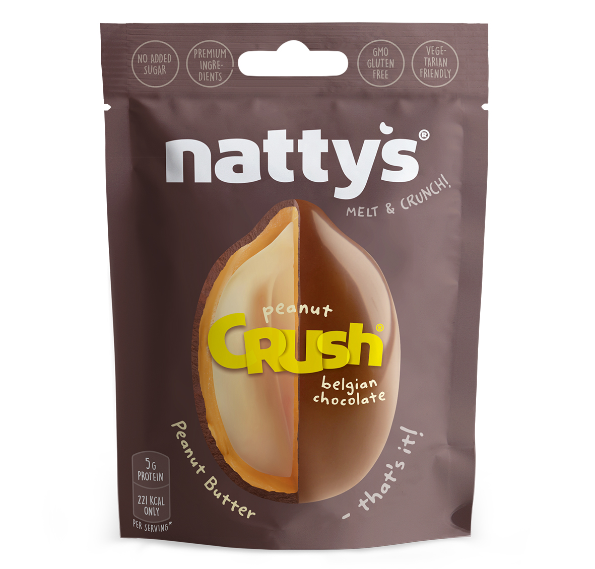 Драже ореховое Nattys CRUSH Choconut c арахисом в арахисовой пасте и молочном шоколаде 35 гр - фото 1