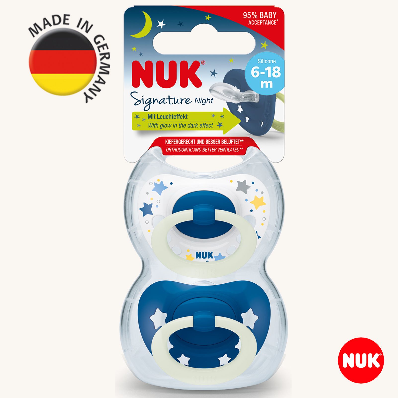 Соска пустышка ортодонтическая силикон Nuk NUK SIGNATURE NIGHT - фото 1