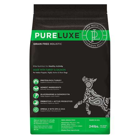 Корм для собак Pureluxe активных с индейкой и лососем 10.89кг