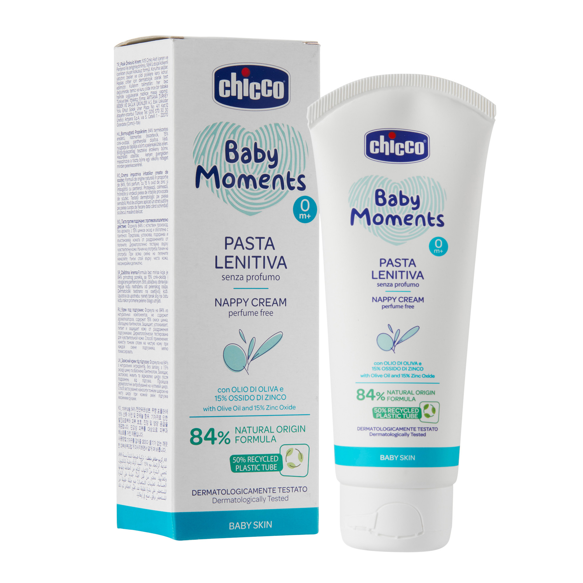 Крем CHICCO под подгузник baby moments от опрелостей с оксидом цинка и  маслом оливы 100 мл купить по цене 499 ₽ в интернет-магазине Детский мир