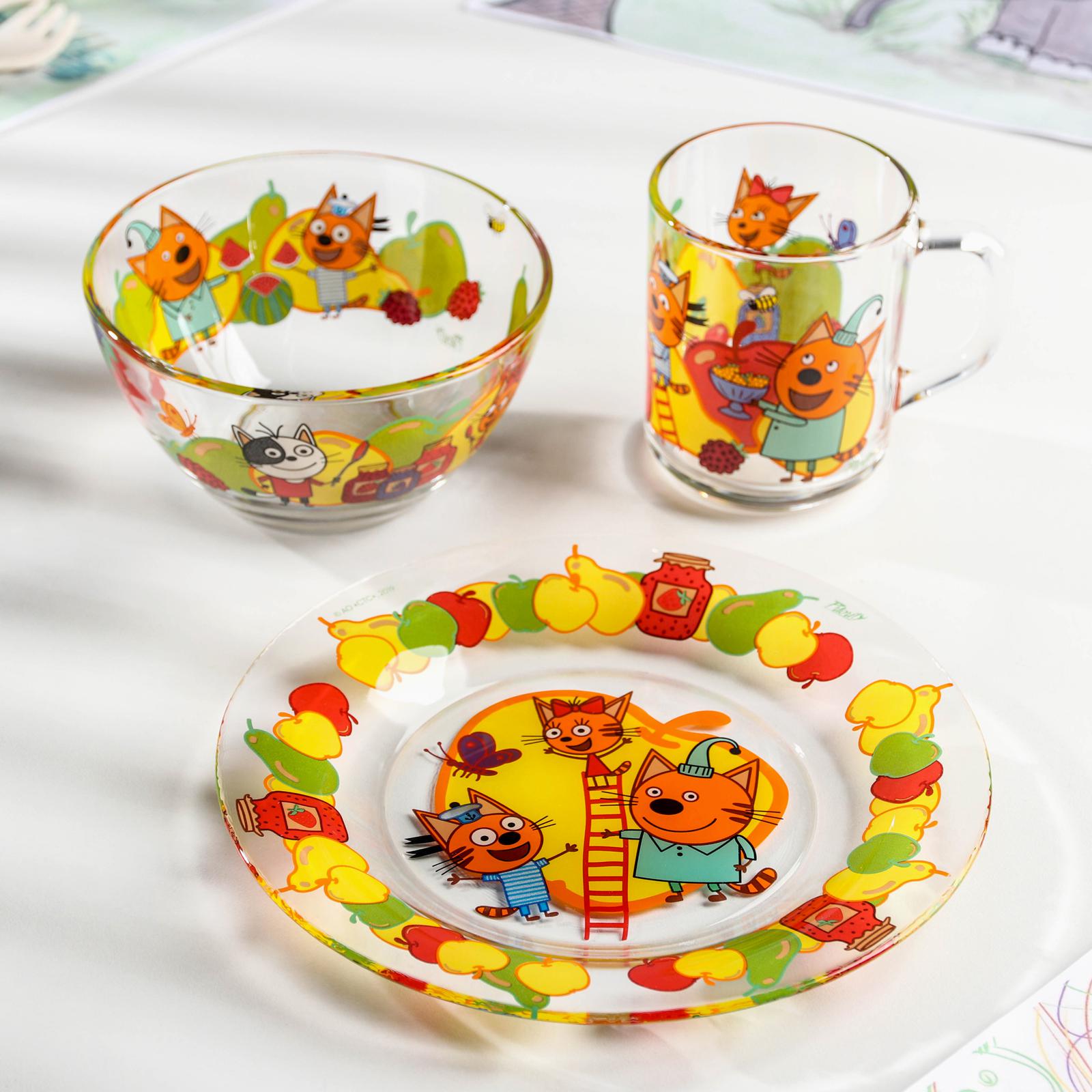 Набор посуды детский Sima-Land Три кота фрукты миска кружка тарелка - фото 1