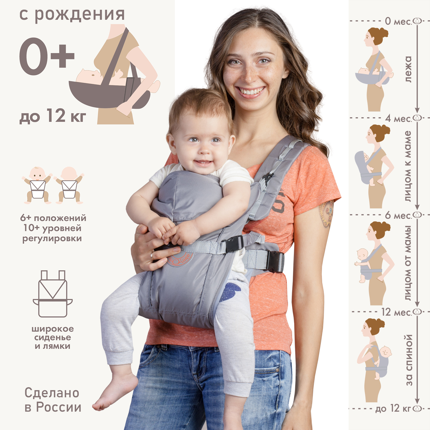 Рюкзак-кенгуру Чудо-чадо переноска для ребенка с 0 мес «‎BabyActive Simple» серый - фото 3