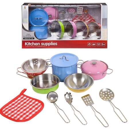 Игровой набор ABTOYS Посуда металлическая разноцветная 12 предметов