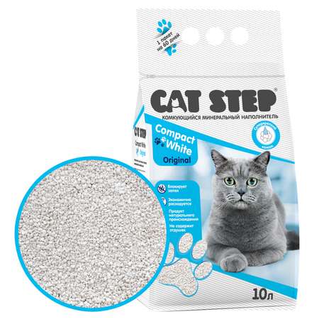 Наполнитель для кошек Cat Step комкующийся минеральный Compact White Original 10л