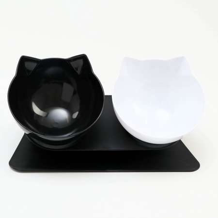 Миски Пижон пластиковые на чёрной подставке 27.5х14х15 см чёрная/белая