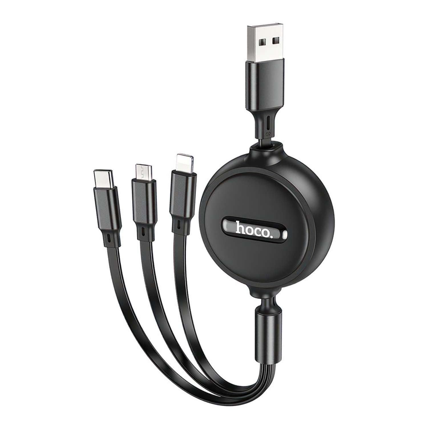 USB кабель Hoco X75 Lightning 8-pin/MicroUSB/Type-C 3в1 1м рулетка TPE Черный - фото 1