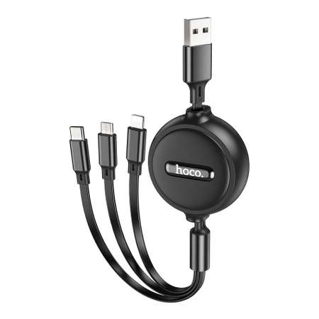 USB кабель Hoco X75 Lightning 8-pin/MicroUSB/Type-C 3в1 1м рулетка TPE Черный