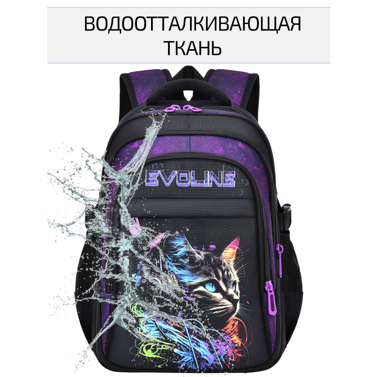 Рюкзак школьный Evoline Черный кошка с наушниками EVO-155-CAT-1 - фото 6