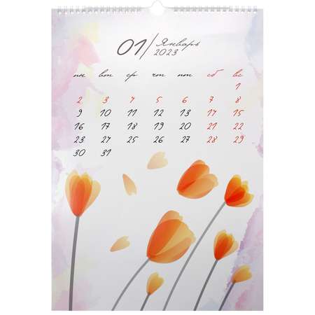 Календарь настенный Prof-Press Нежные цветочки А3 перекидной 297х420 мм