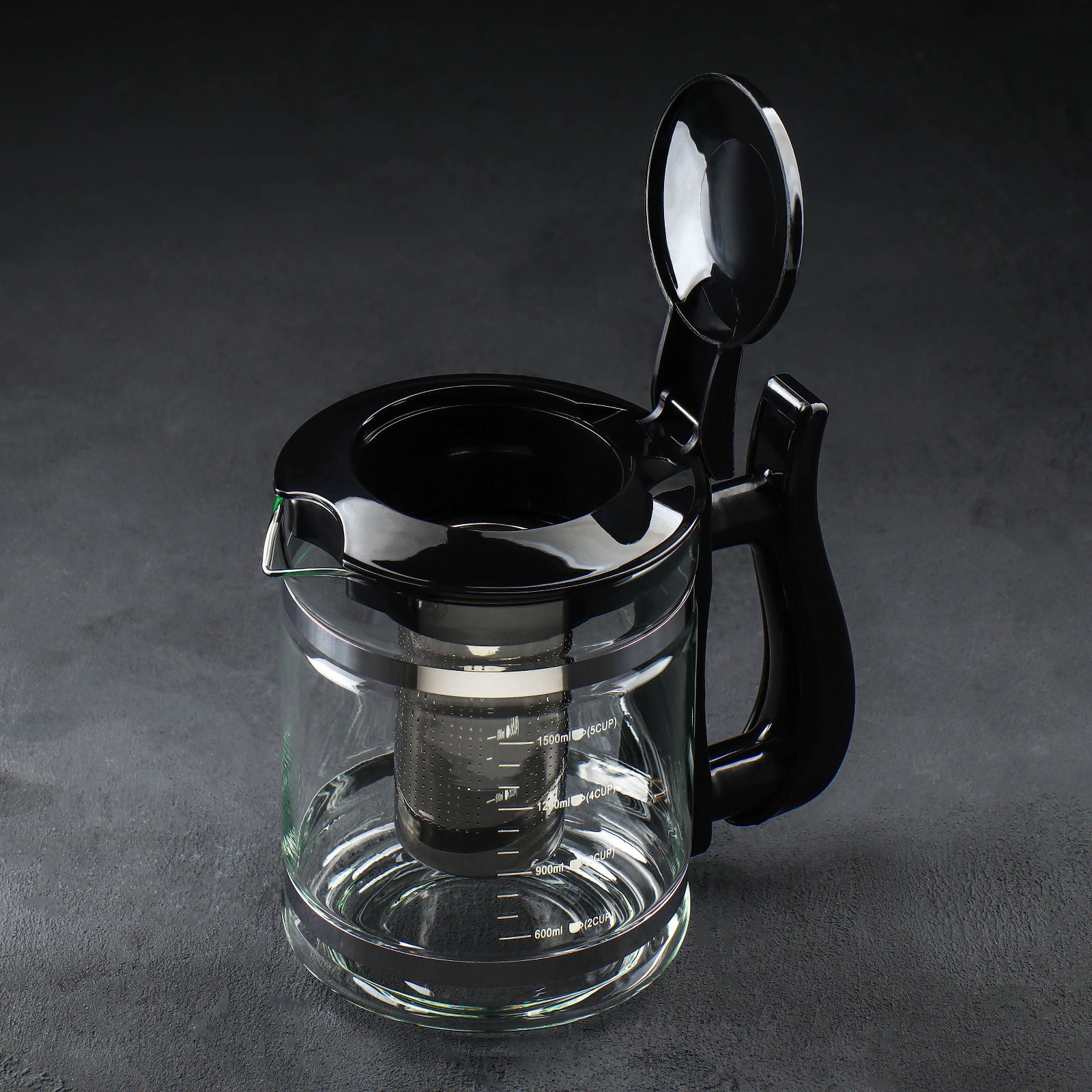Заварочный чайник Sima-Land стеклянный «Кессель» 1.2 л с металлическим ситом цвет чёрный - фото 2