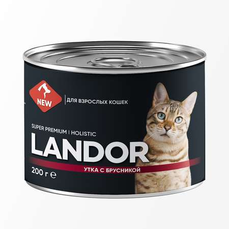 Корм для кошек Landor 0.2кг взрослых утка с брусникой ж/б