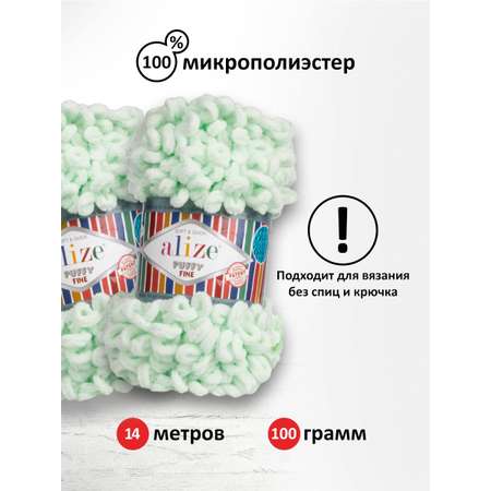 Пряжа для вязания Alize puffy fine 100 г 14.5 м микрополиэстер фантазийная мягкая 464 мята 5 мотков