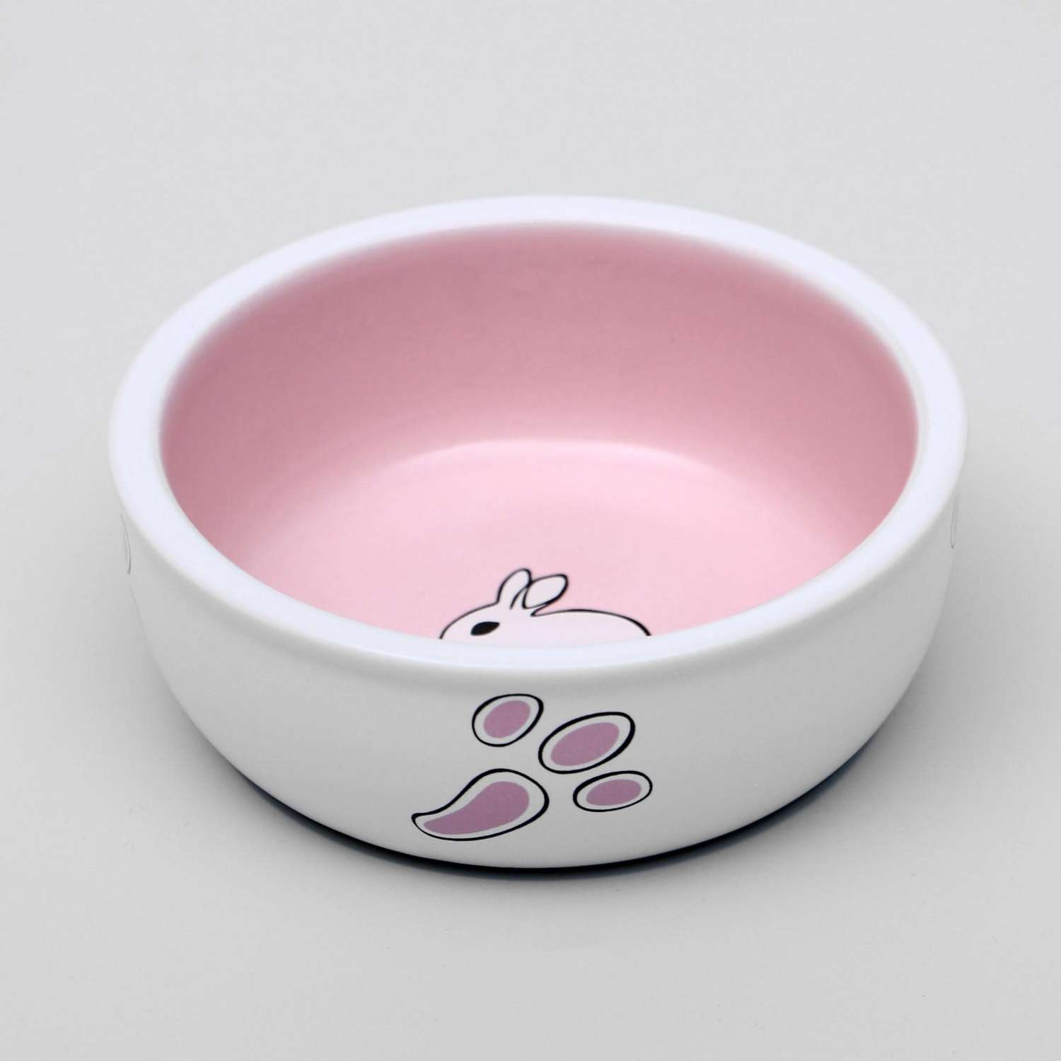 Миска Пижон керамическая для кроликов 200 мл 10х3.7 см бело-розовая - фото 1
