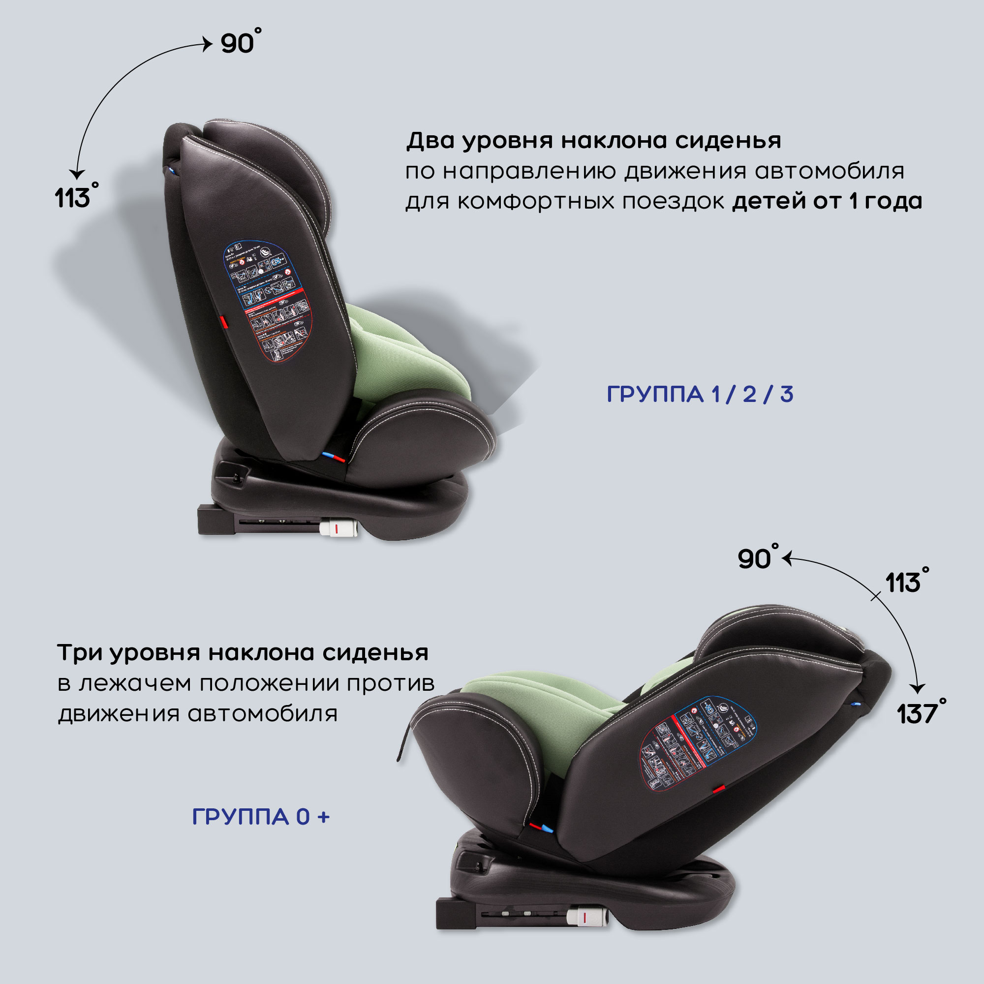 Автокресло детское AmaroBaby ST-3 Isofix класс D группа 0+ 1 2 3 хаки - фото 7