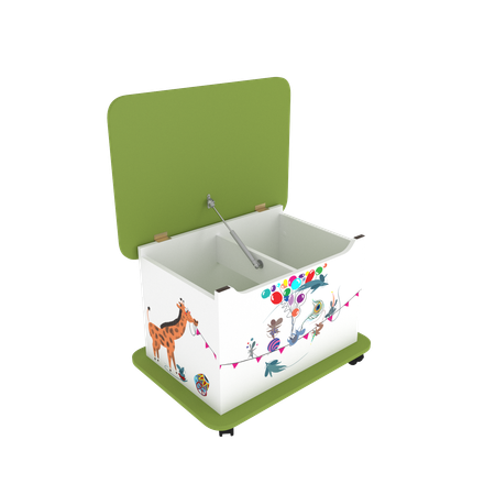 Тумба Тутси для игрушек белый шагрень оливковый с рисунком откидная крышка